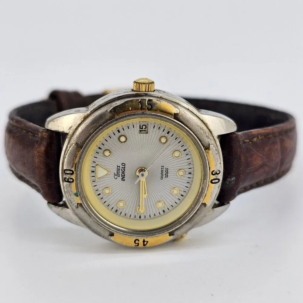Timex 27MM Women's Watch Gray Dial Brown Bands New Battery 6